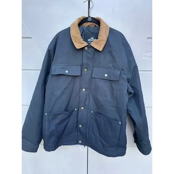 HOLLISTER Mens Black Barn Gorpcore Corduroy Collar Chore Softshell Jacket XL